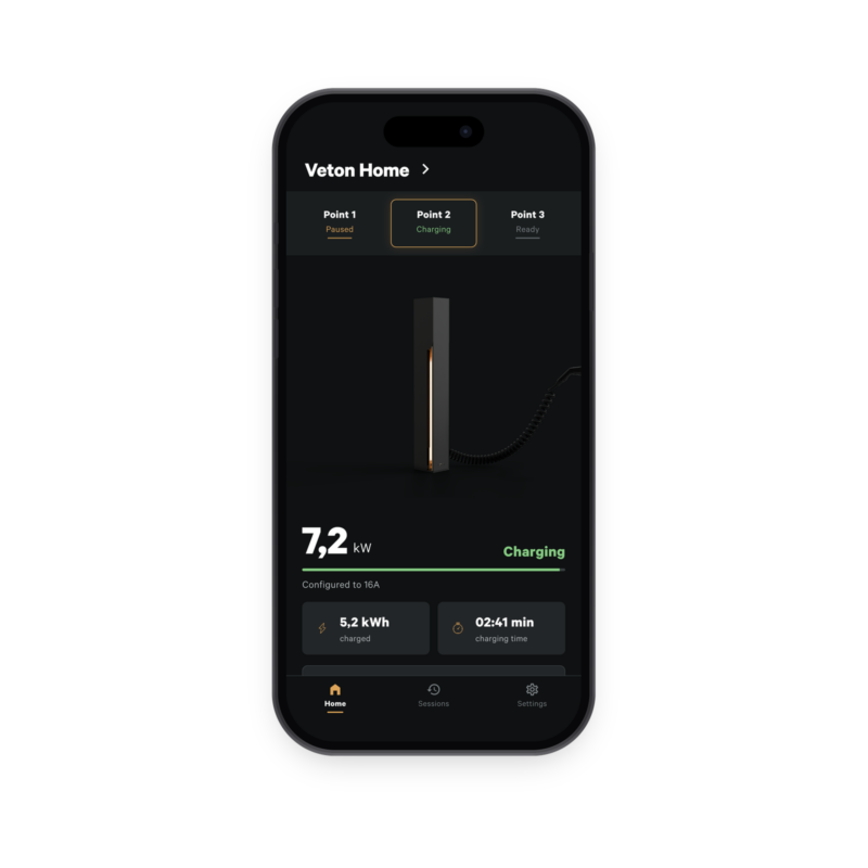 Veton app — live charging on your phone